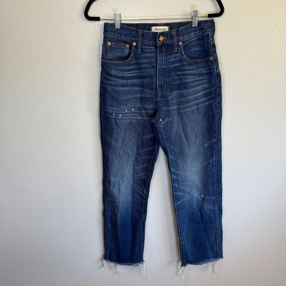 Madewell The Perfect Vintage Jean Medium Wash Distressed Raw Hem Denim Jeans 27 - Picture 1 of 5